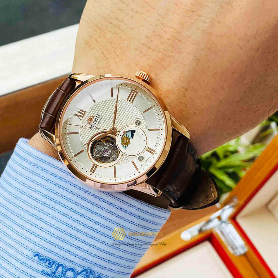 ĐỒNG HỒ NAM ORIENT SUN AND MOON GEN 4 RA AS0009S10B CASE ROSE GOLD DÂY