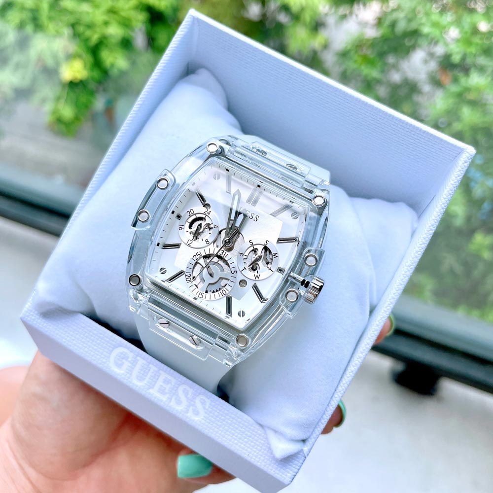 Đồng Hồ Unisex Guess Gw0203G1 Quartz White Tone Dây Cao Su 100% Chính Hãng