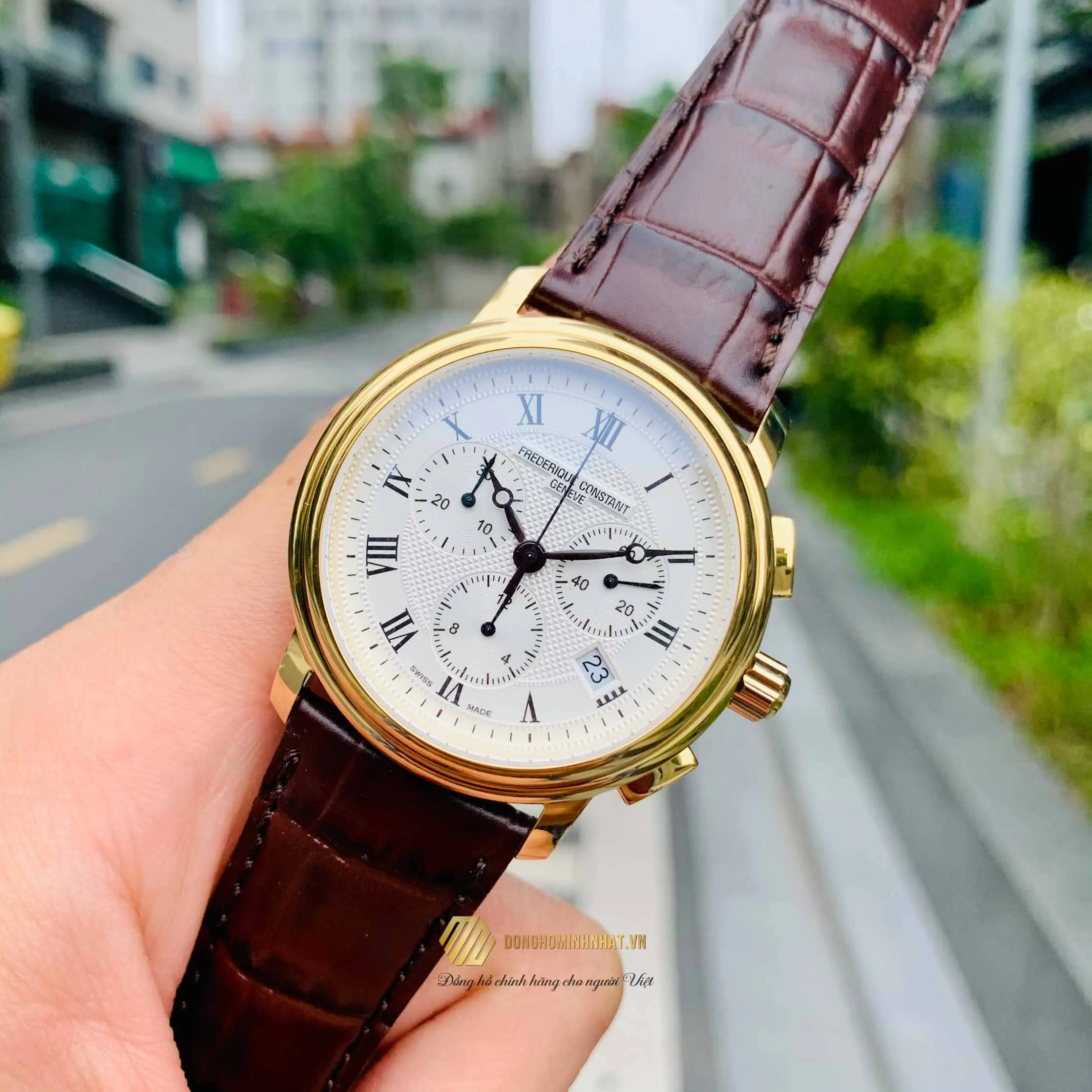 NG H FREDERIQUE CONSTANT FC 292MC4P5 CHRONOGRAPH QUARTZ NAM DAY DA CHINH HANG