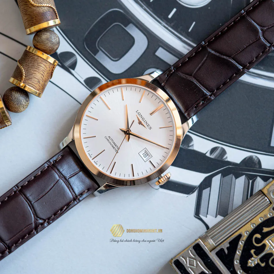 NG H NAM LONGINES L2.820.8.72.2 RECORD GOLD 18K AUTOMATIC 38.5mm